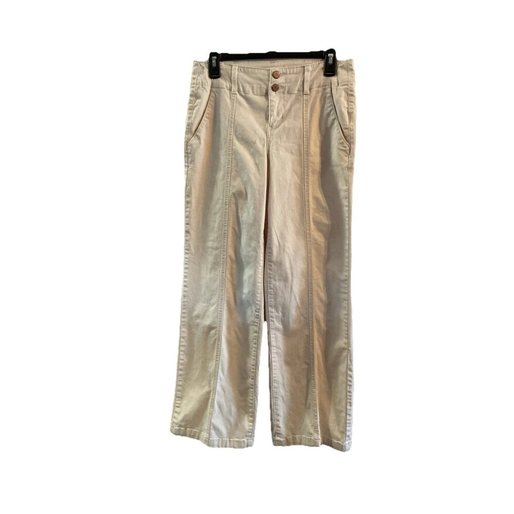 1822 Denim Wide Leg Cotton Trouser Beige Phoebe Buffay Tomato Girl Office Sz 8